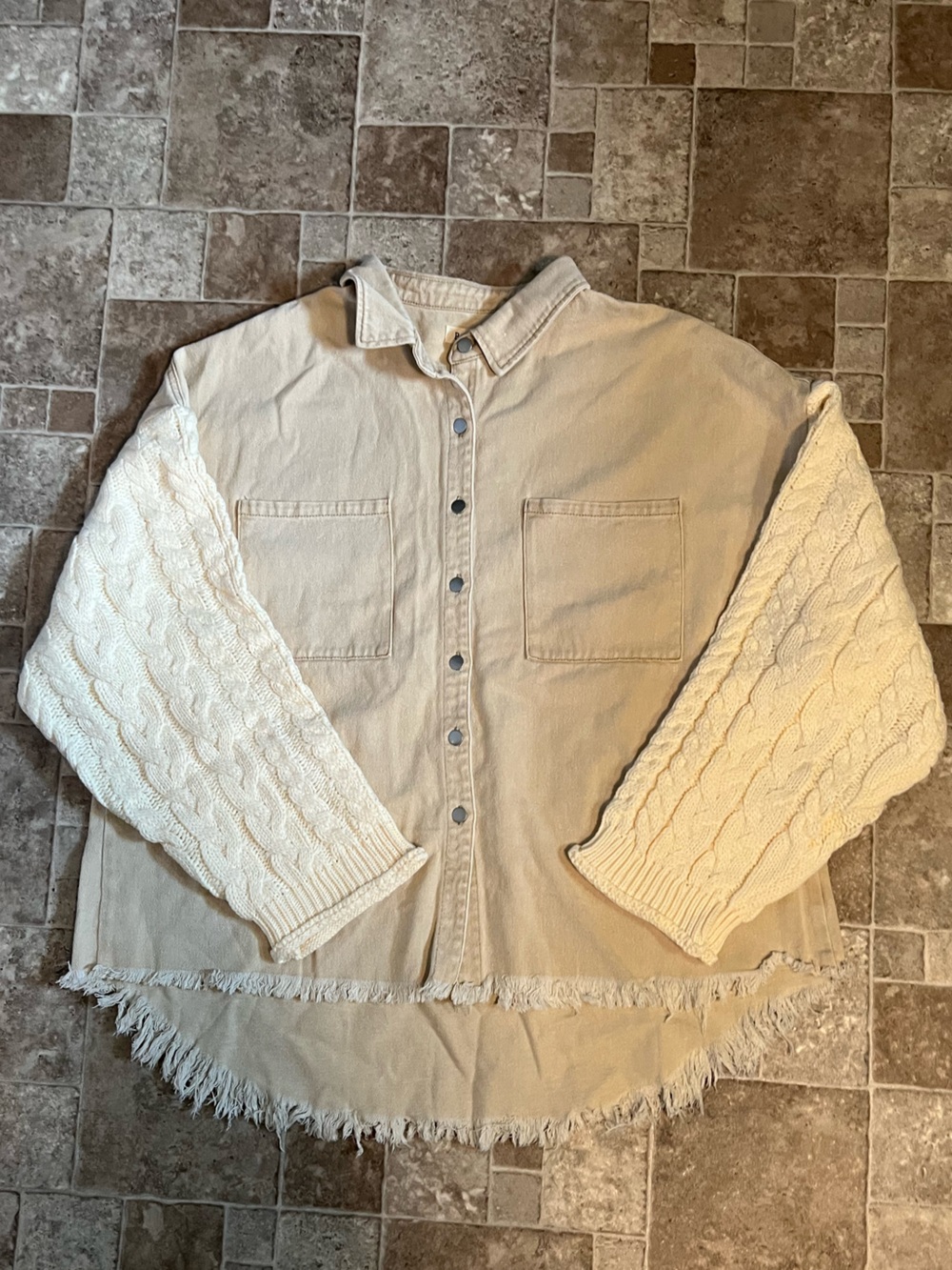 3X POL Tan Jacket with Cable Knit Sleeves